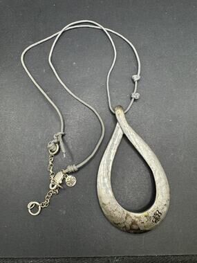 Bella Uno Womens Gold Silver Tone Teardrop Pendant Gray Cord Statement Necklace